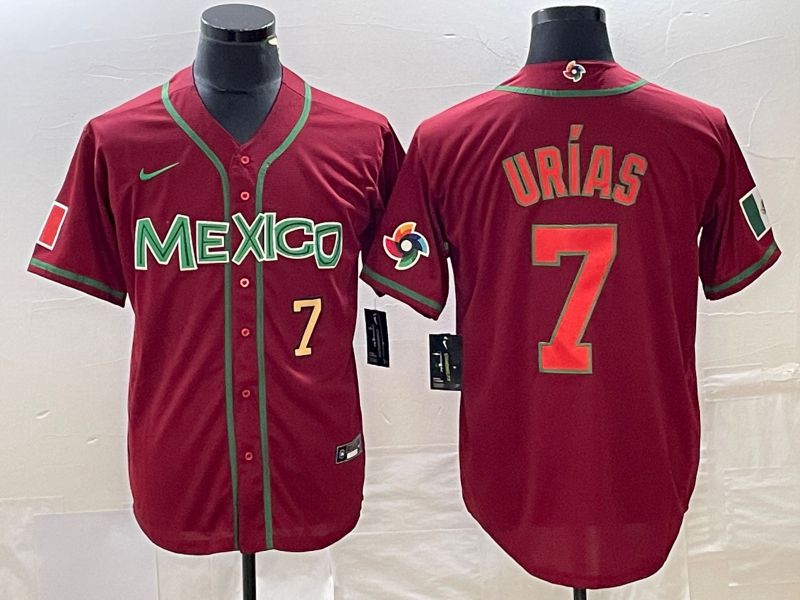 Men 2023 World Cub Mexico #7 Urias Red orange Nike MLB Jersey5